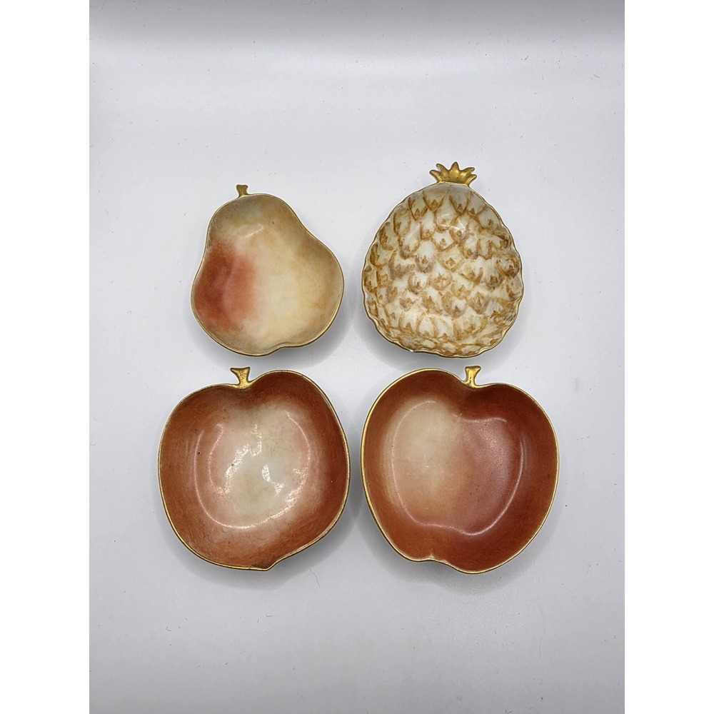 Small Porcelain Pineapple, Peach,apple & Pear Trinket Dish Marked DFD